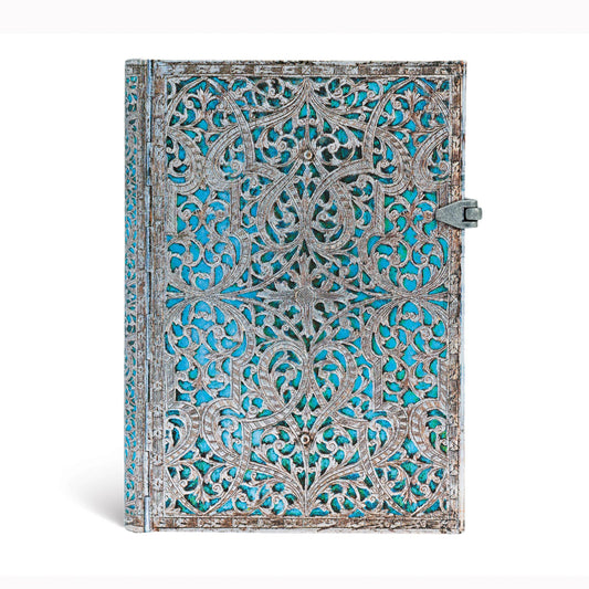 Maya Blue Midi Lined Hardcover Journal, 240pg, 120GSM by Paperblanks (Silver Filigree Collection)